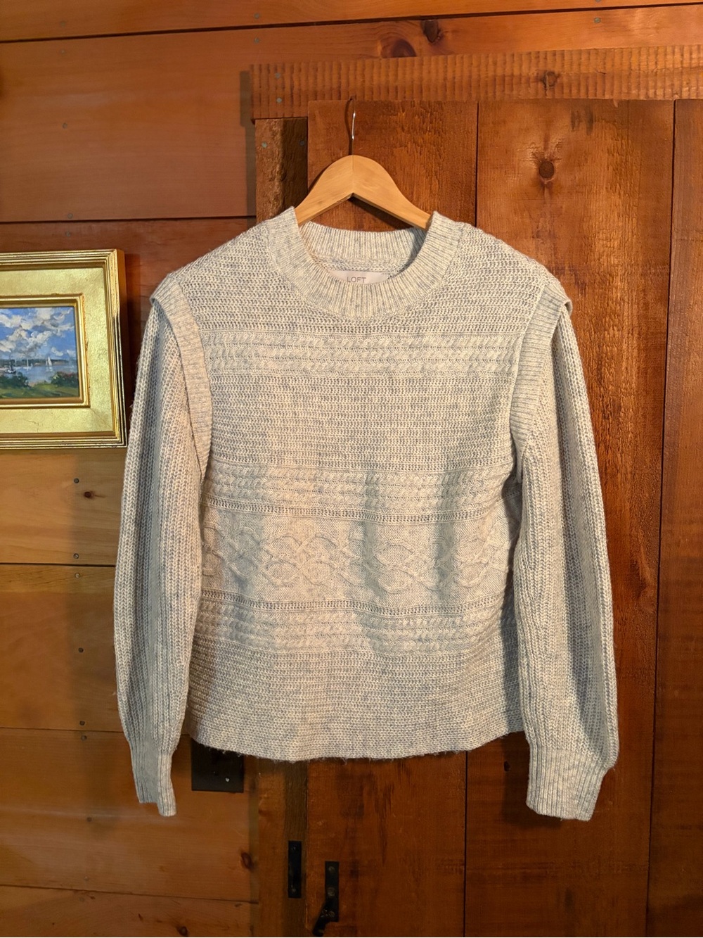 Lift Mock-neck Cable Knit Sweater - Light Gray